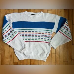 Vintage James Rivers Traders Sweater Men's White Blue Made in USA Size XL